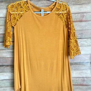 Zenana Outfitters Mustard Colored Lace Sleeve Top
